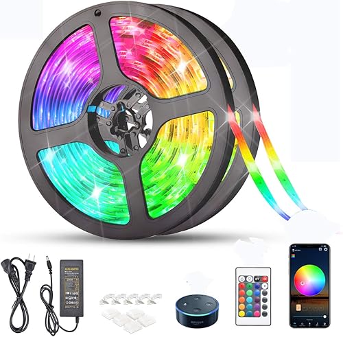 KATUR Tira de luces LED de 32.8 pies, IP65 resistente al agua, 300 LED 5050 RGB, 16 millones de colores, aplicación WiFi inteligente y control de
