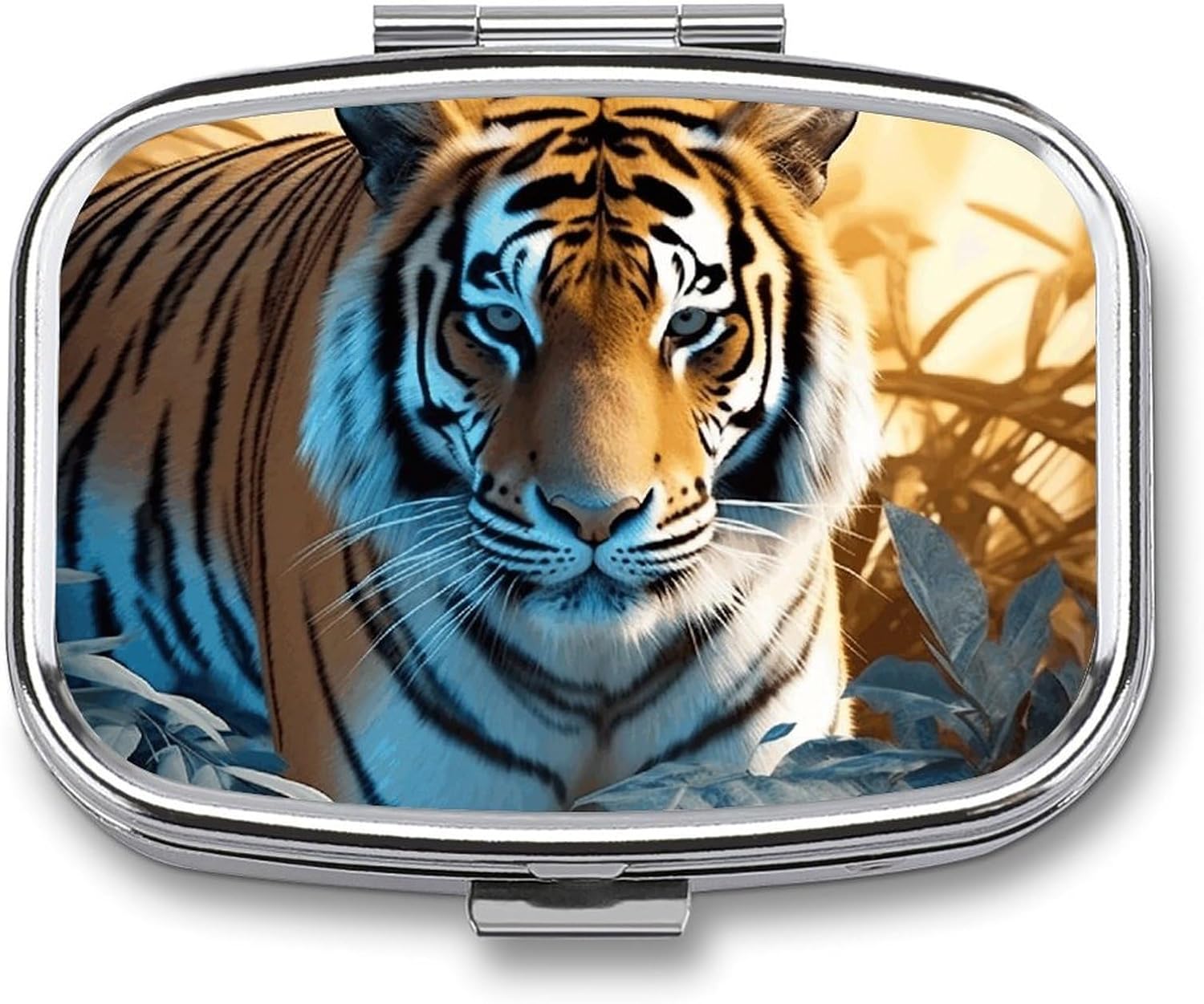 African Wildlife Tiger Square Pill Case, Metal Pill Organizer