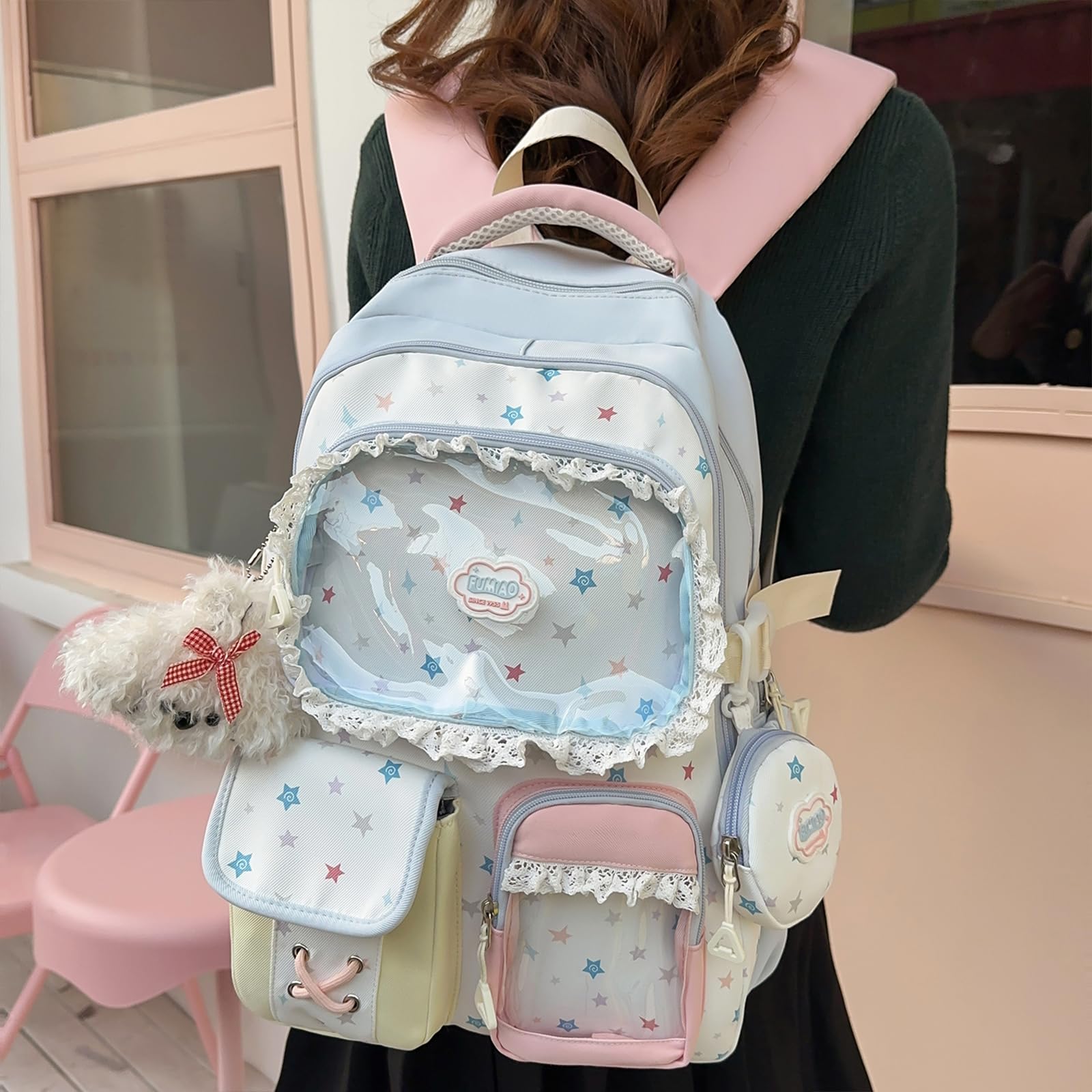 HTU Zaino da Donna in Nylon Ita con Inserto Trasparente Display Pin | Zaino Ita in nylon con display a spilla e inserto trasparente, stile Y2K, adatto a ragazze adolescenti, regali per concerti
