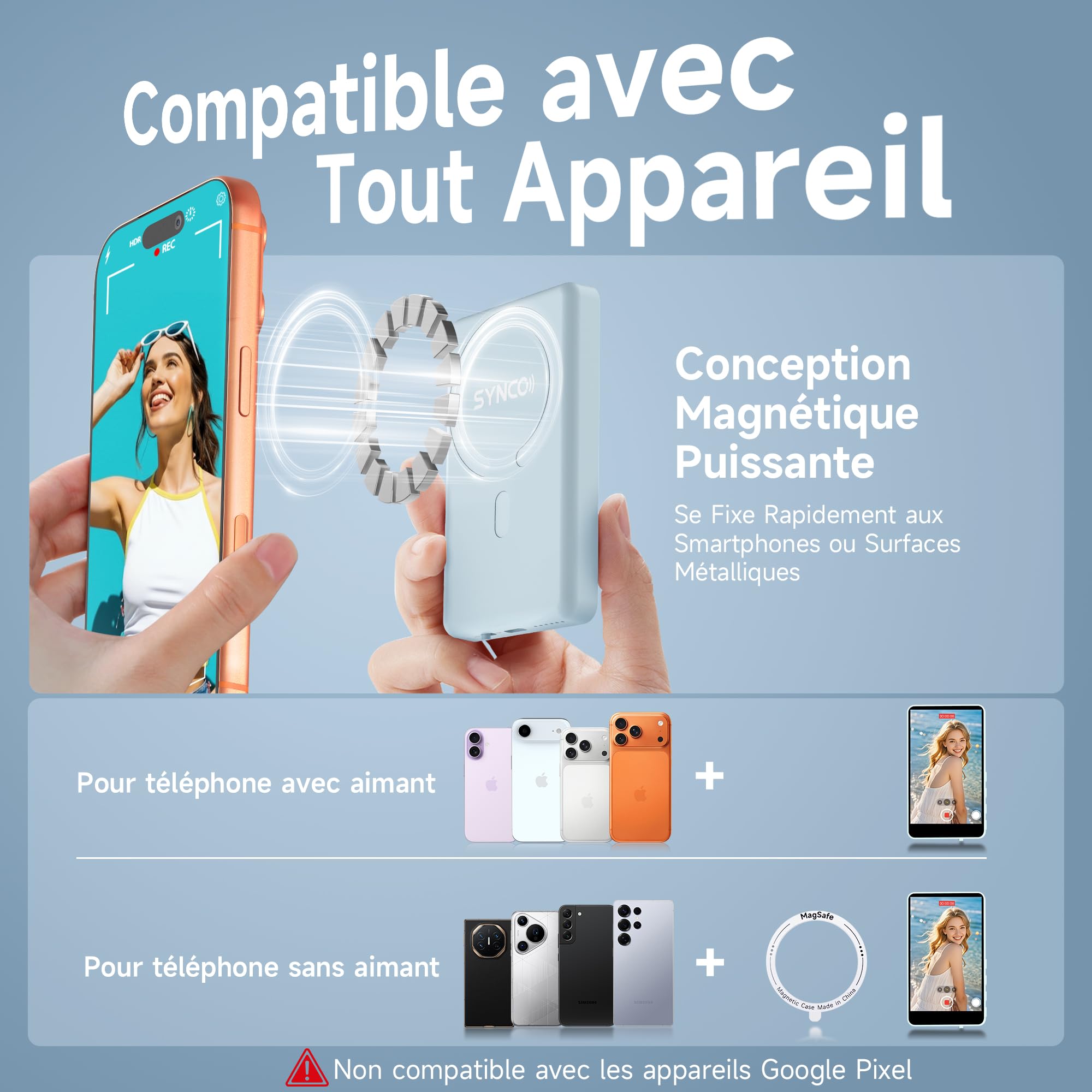 SYNCO XView Monitor Selfie Vlog pour iPhone 17 - Écran Selfie Magnétique sans Fil 1080P/4K pour Vlog, Utilise Caméra Arrière, 50m, 3h, Haut-Parleur pour Live Youtube/TikTok