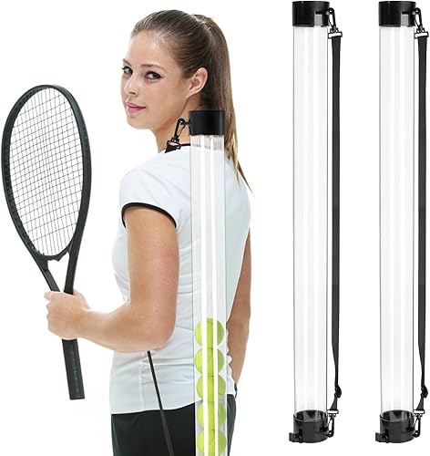 Hiceeden Paquete de 2 tubos de recogida de pelotas de tenis con correa, agarrador de tubo de pelota de tenis, tubo colector de tolva de pelota de