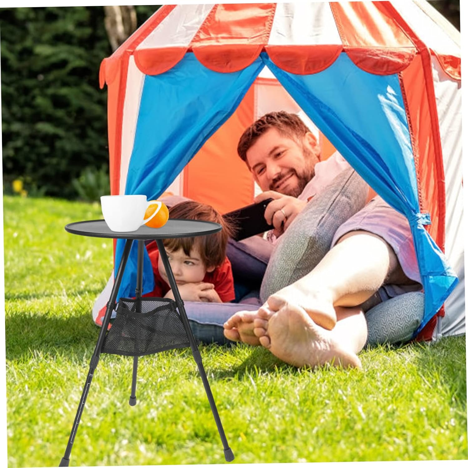 Camping Side Table Aluminum Alloy Portable Round Design Camping Table Compact Storage