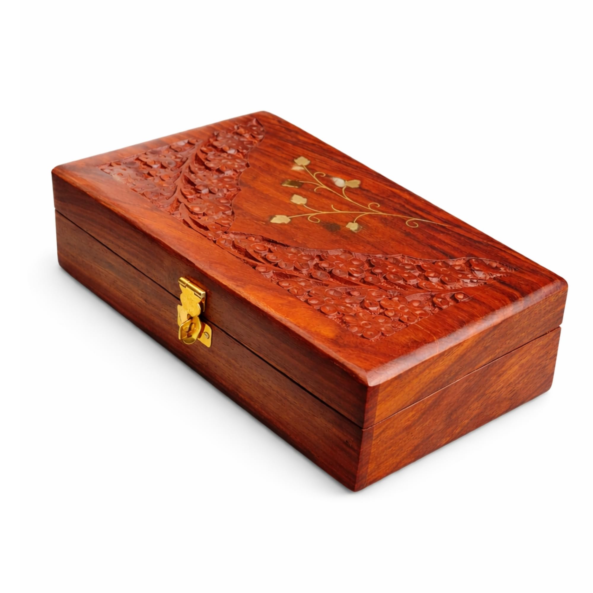 Wooden Storage Box with Brass Lock – Decorative Carved Wooden Keepsake Box for Jewelry, Cash, Watches & Gift Items – Multipurpose Handmade Organizer Box for Home Décor-image-38