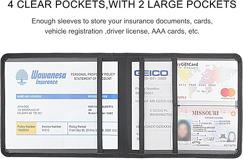 Miniatura 4 de Soporte para registro y seguro de automóvil, soporte de cuero para tarjetas de registro y seguro, organizador de guantera para vehículos