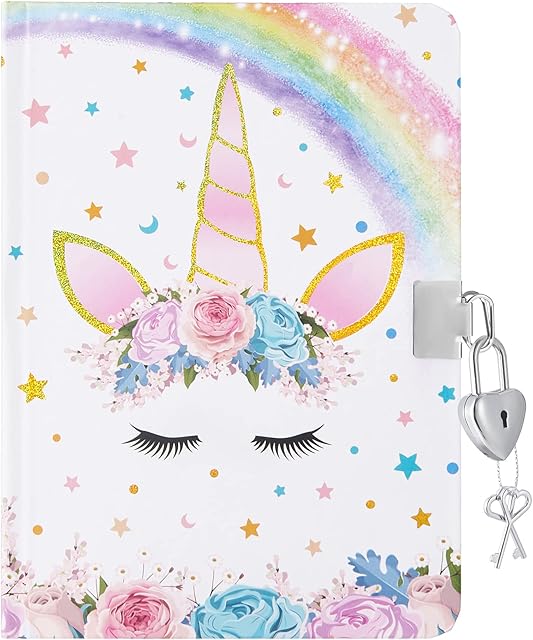 Unicorn Journal for Girls - Glitter Notebook Gift for Kids School Travel Private Diary Hardcover A5 Lined Memos Writing Drawing Notepad with Lock and Keys