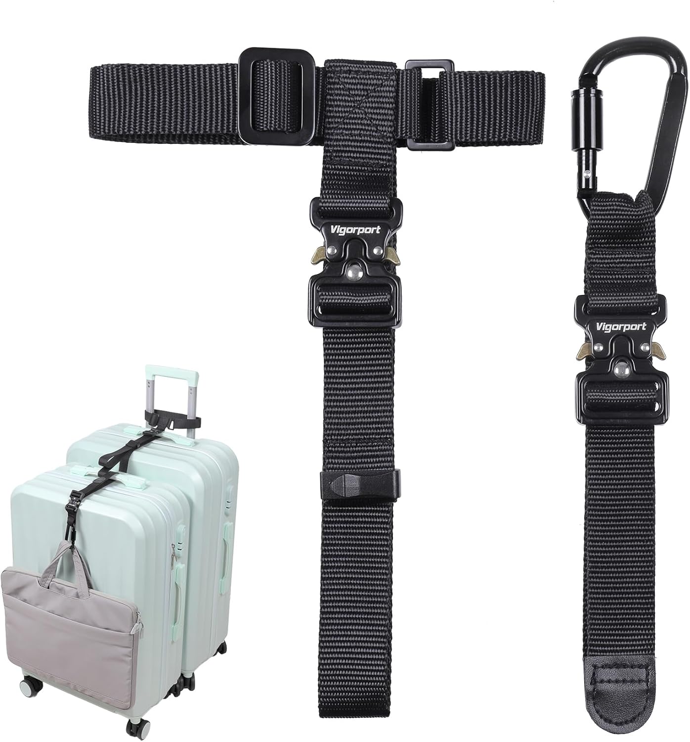 Vigorport Luggage Straps, Straps for Suitcase, Add A Bag Adjustable Luggage Accessories with Carabiner for Connect Your 2 Suitcases, Bag Straps for Luggage