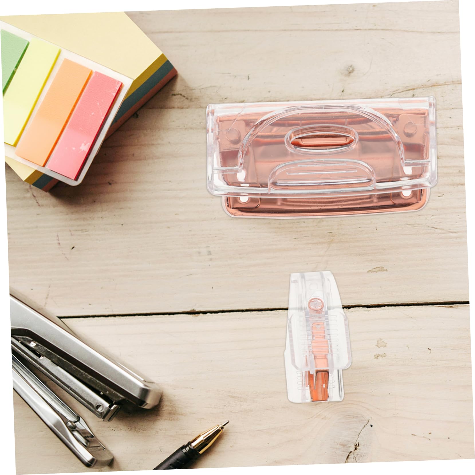 TEHAUX 4sätze Bürobedarf Ergonomischer Puncher Und Heftklammerentferner Roségold Transparentes Design Für Präzise Anwendungen Im Homeoffice Oder Büro