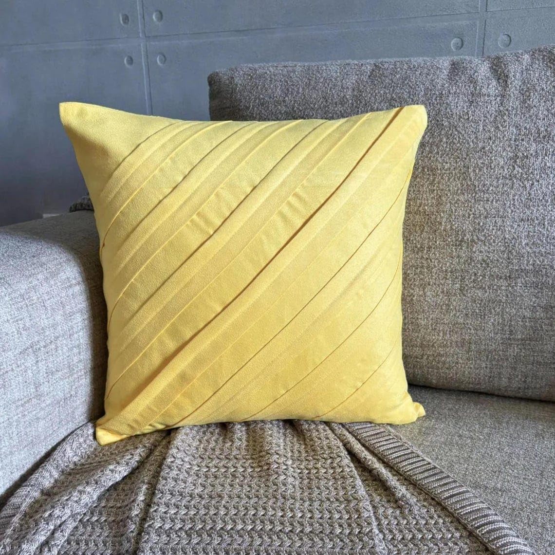 The HomeCentric Euro Pillows, Decorative Butter Yellow Euro Shams 26x26 inch (65x65 cm) Suede European Pillow Shams, Striped, Pintucks, Striped, Contemporary Euro Pillow - Contemporary Maple Butter