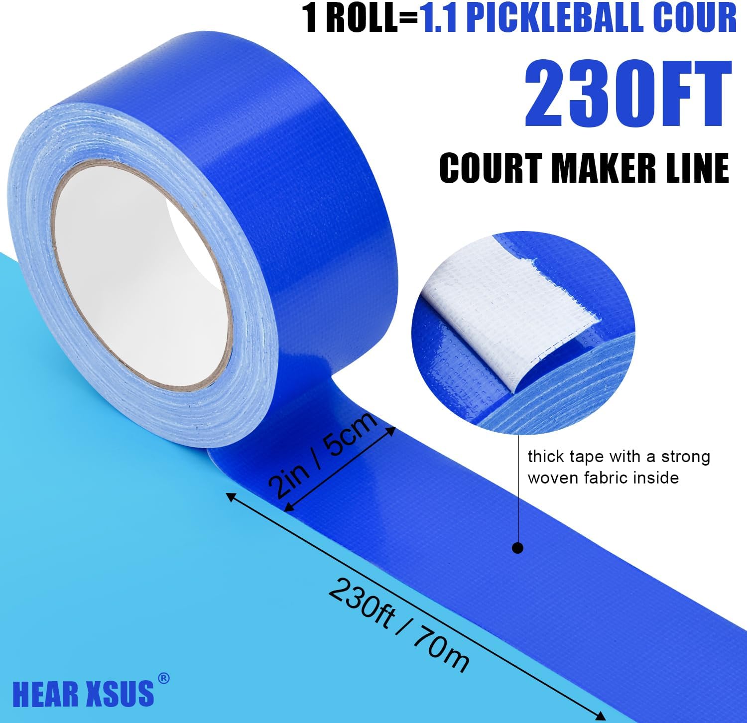 230 ft Pickleball Court Tape, 2 in Wide x 76.7 yd Long Court Marking Kit for A Complete Pickleball Court, Durable Floor Marking Tape for Outdoor and Indoor Use