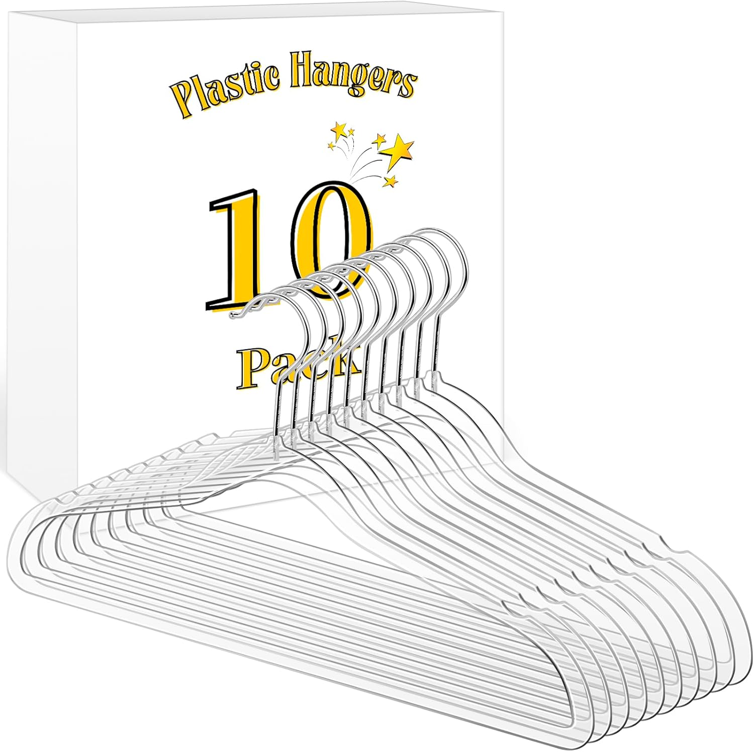 10 Pack Clear Plastic Hangers, 16.1 Inch Heavy Duty Clothes Hangers, Space Saving Clear Acrylic Hanger with 360 Degree Swivel Hook and Notches, Coat Hanger for Clothes Shirts Dresses
