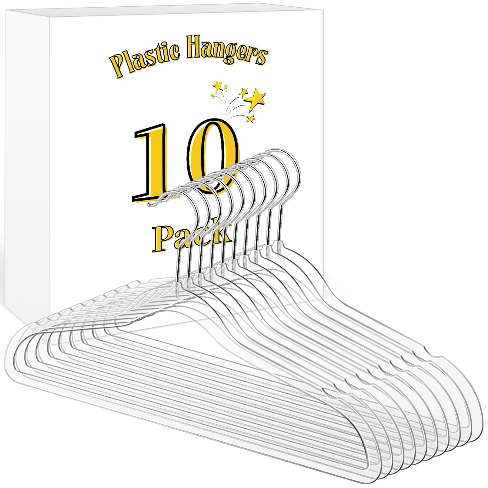 Cintres en plastique transparent au fini cristal haute résistance, lot de 10 pièces