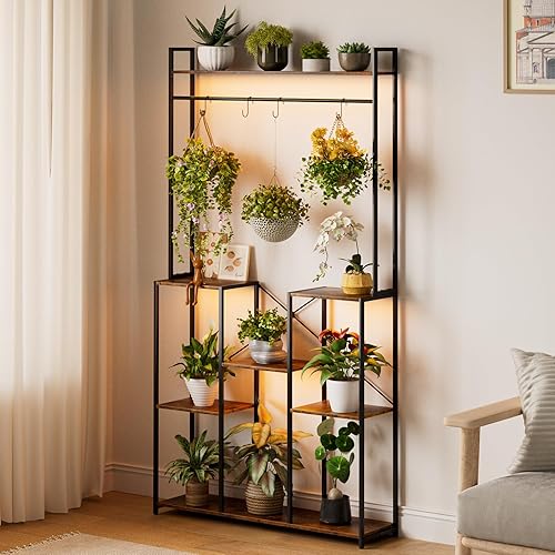 aboxoo Plant Stand Indoor with Grow Light ,71" Tall Metal Plant Shelf Indoor,Large Plant Rack with Grow Lights,Heavy-Duty Rectangle Display Shelves for Living Room, Patio, Corner