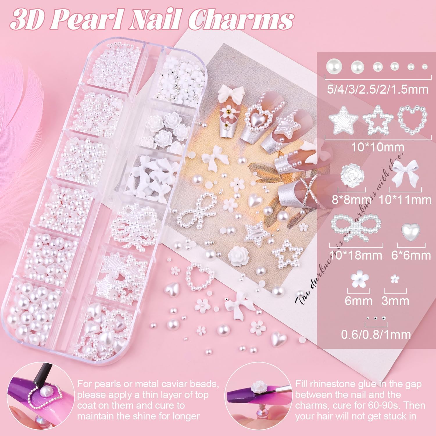 Flatback White Pearls and Nail Beads for Nails 3D Flowers Bows Nail Charms image 3