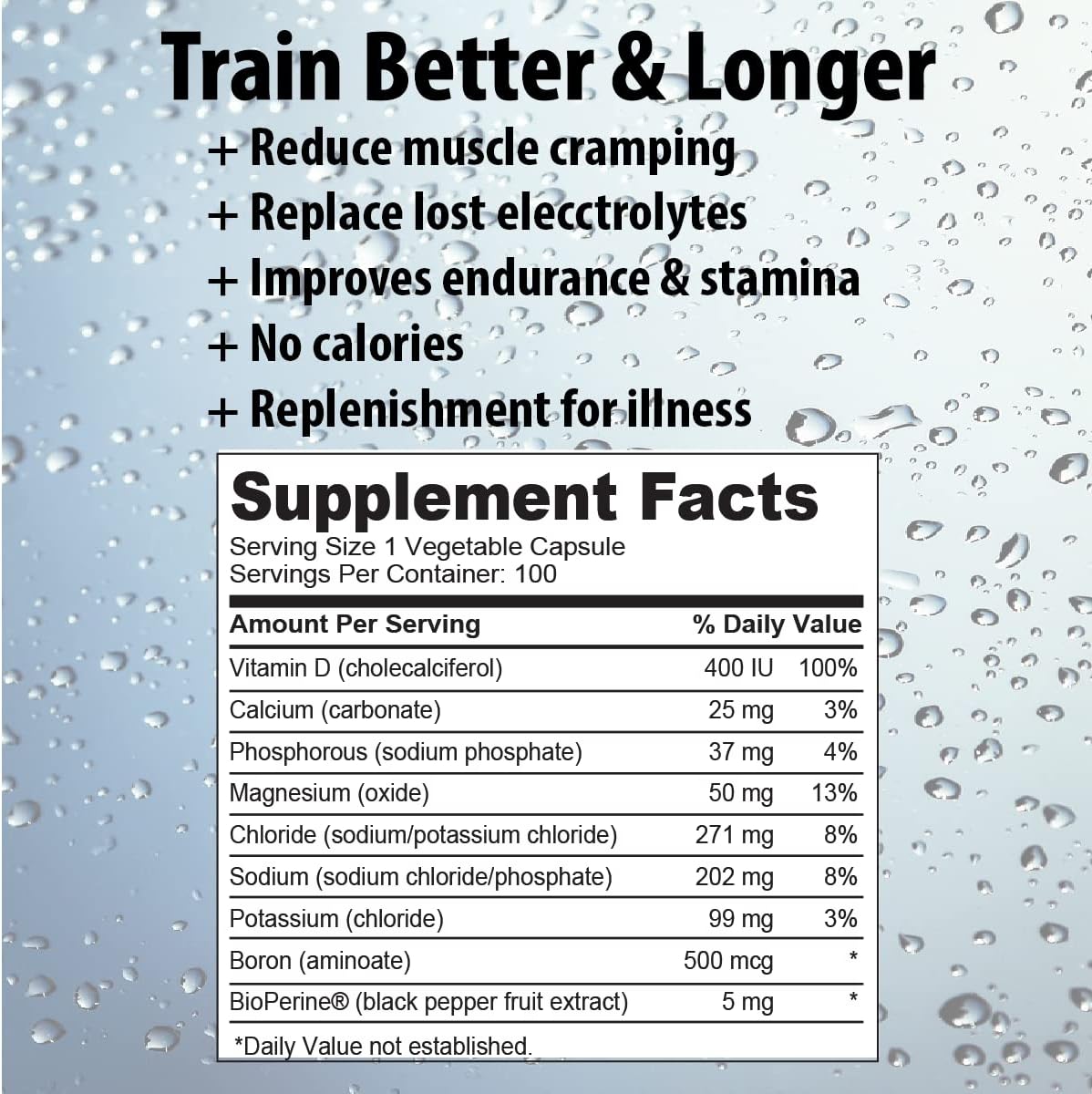 Electrolyte Pill- 100 Pills- Dehydrat, Muscle crping, Performance,