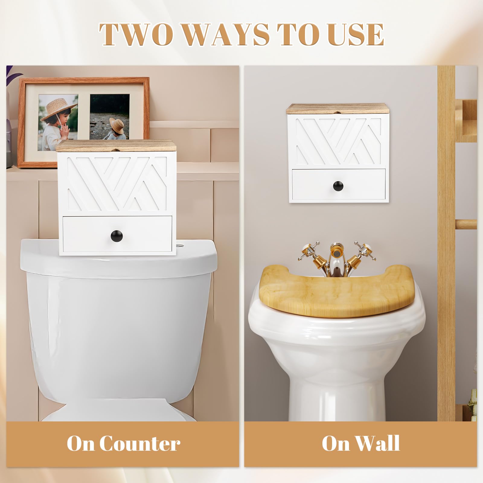 3 Compartiments Boite Rangement Serviette Hygiénique, Boite Rangement Tampon Sanitary Pad Storage Box avec Couvercle, Boîte de Rangement pour Tampons pour Salles de Bains, Salons et Bureaux (Blanc-1)