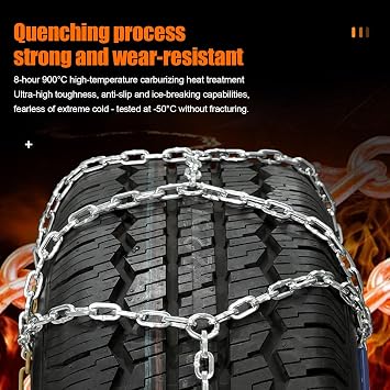Snow Chains Quick Easy Installation,Tire Traction Chain For Car Trucks SUV, Adjustable Universal Emergency Thickening Tire Chains, Emergency Traction -Set of 2(255/60 R19)