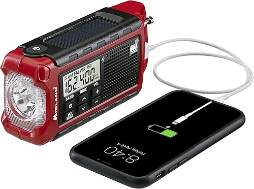 Miniatura 6 de Midland ER210 - Radio AMFM compacta de emergencia con manivela, múltiples fuentes de alimentación que funciona como linterna de emergencia SOS,