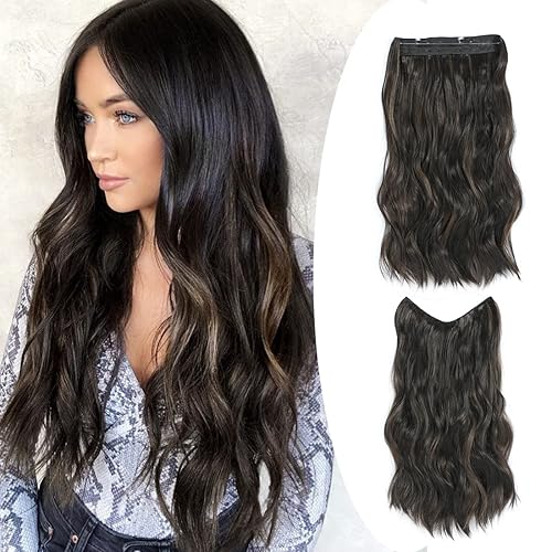 Extensiones de cabello de alambre invisible largo ondulado con diadema transparente tamaño ajustable 2 clips extensiones secretas para mujer 20