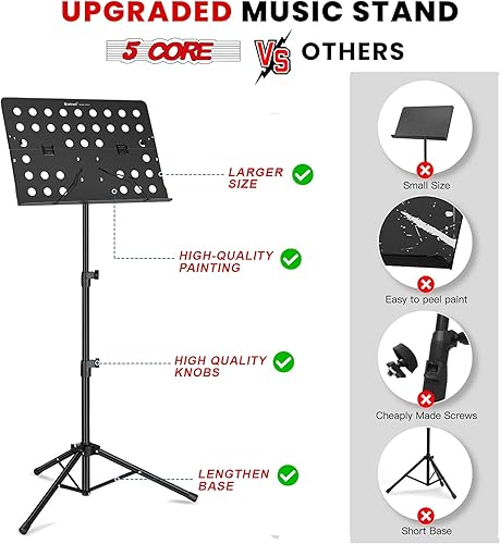 Miniatura 4 de 5 Core Soporte de 2 piezas para partituras, soporte de música portátil de doble uso con bolsa de transporte, trípode de metal para escritorio y