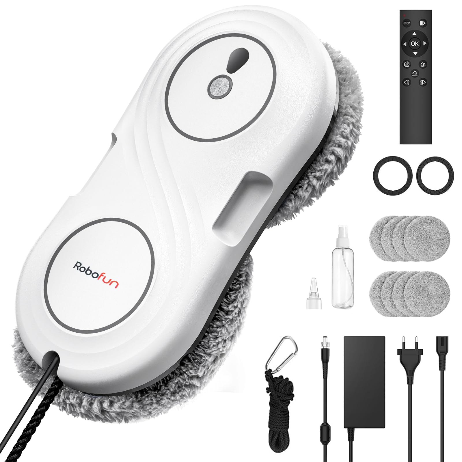 Robofun Robot Laveur de Vitre avec Moteur à Turbine, Ultra-Fin 63 mm, Nettoyage Double Hélice,Détection des Bords, 3 Modes de Nettoyage, pour Tous Types de Fenêtres