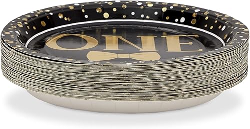 Miniatura 5 de BLUE PANDA Platos de papel para el primer cumpleaños, decoraciones de primer cumpleaños para niños, suministros de fiesta (9 pulgadas, paquete de