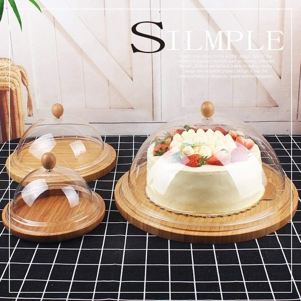 Chip Dip Server 7/9/11/13 Inch Cake Box Wooden Dessert Plate and Plastic Lid Sandwich Sushi Dome (Size : 33.533.519.5CM) (33.5 * 33.5 * 19.5CM)