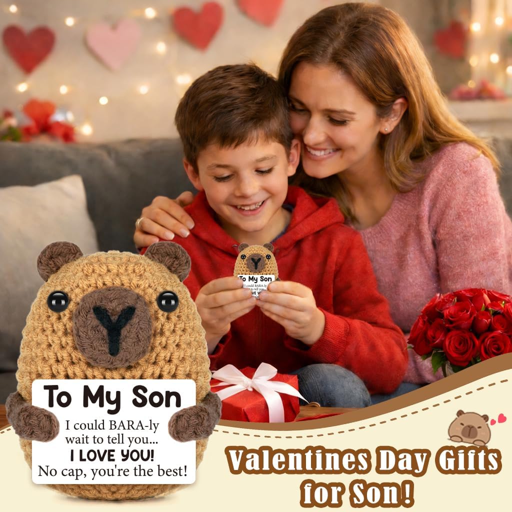 Gifts for Son from Mom Dad, Easter Baskets Stuffers for Teen Boy Son Easter Egg Fillers I Love You Son Graduation Fathers Day Birthday Gift for College Sons, Crochet Animals Capybara for Son in Law - Image 2