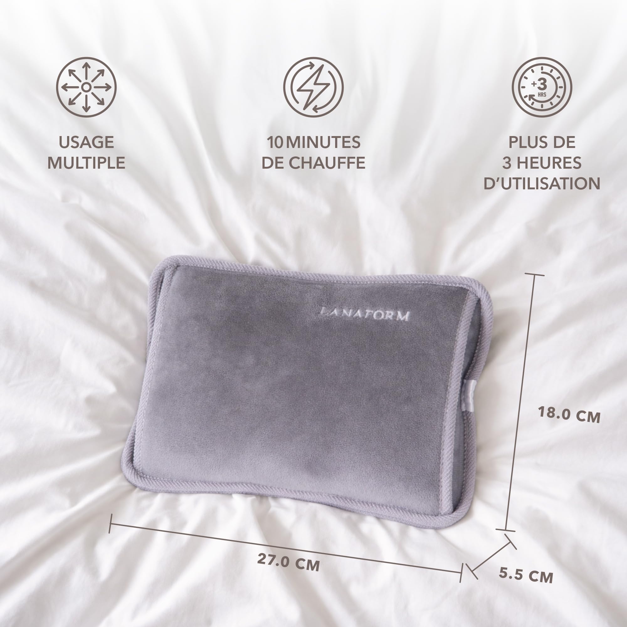 LANAFORM - Hand Warmer (Grey) - Bouillotte Électrique Chauffante - Chauffe Mains Et Pieds Portable - Autonomie De Plus De 3 Heures - Poche Spécifique Pour Les Mains - Matière Douce Et Confortable