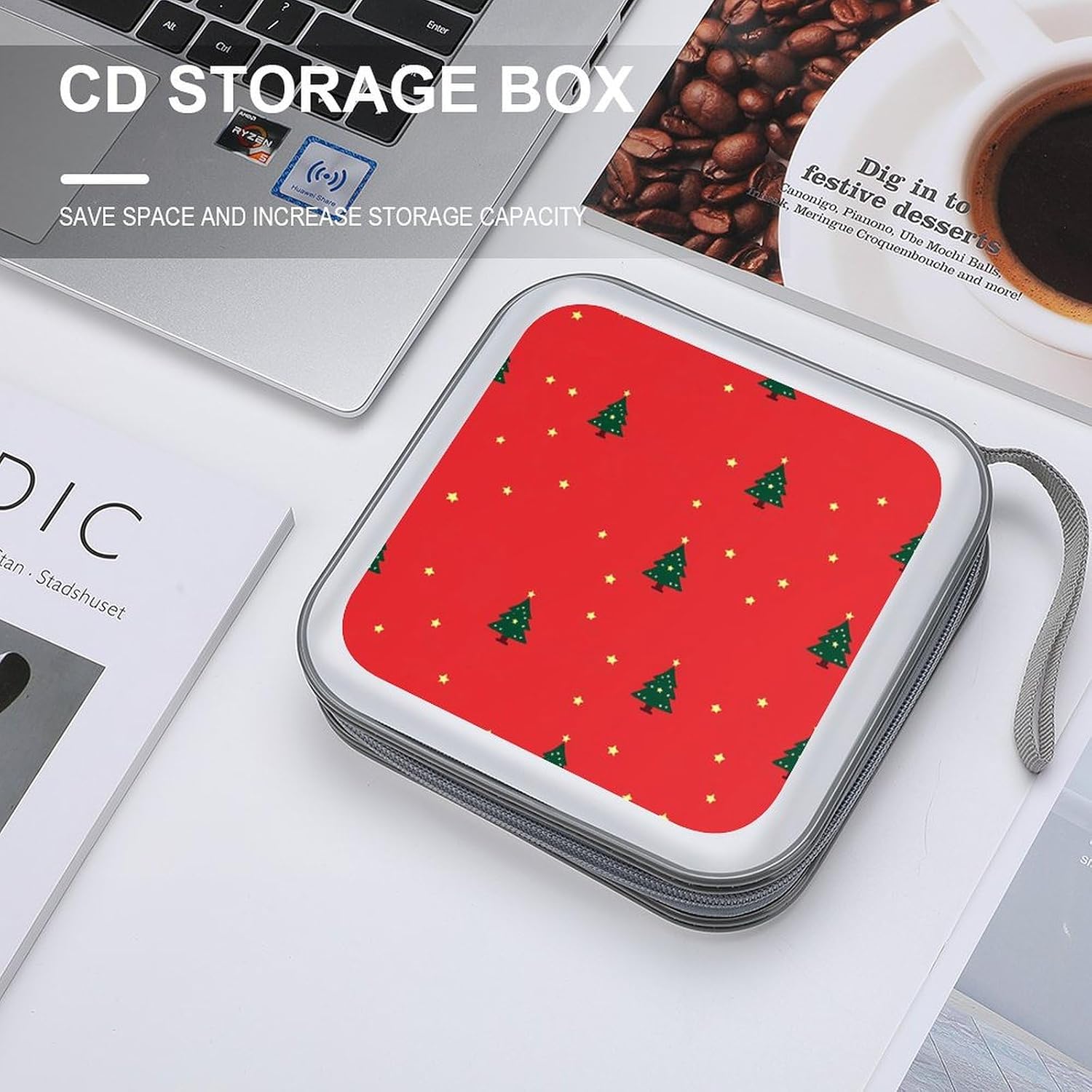 Green Christmas Tree With Stars CD Case Portable DVD Storage Box CD Wallet Holder Binder Organizer for Car Home
