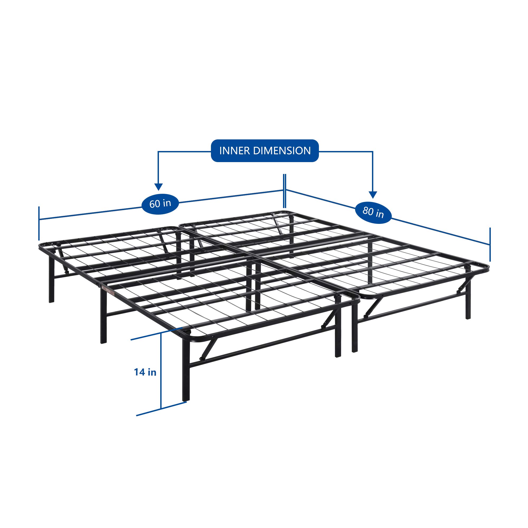 Olee Sleep 14 Inch Foldable Dura Metal Platform Bed Frame, Queen Size