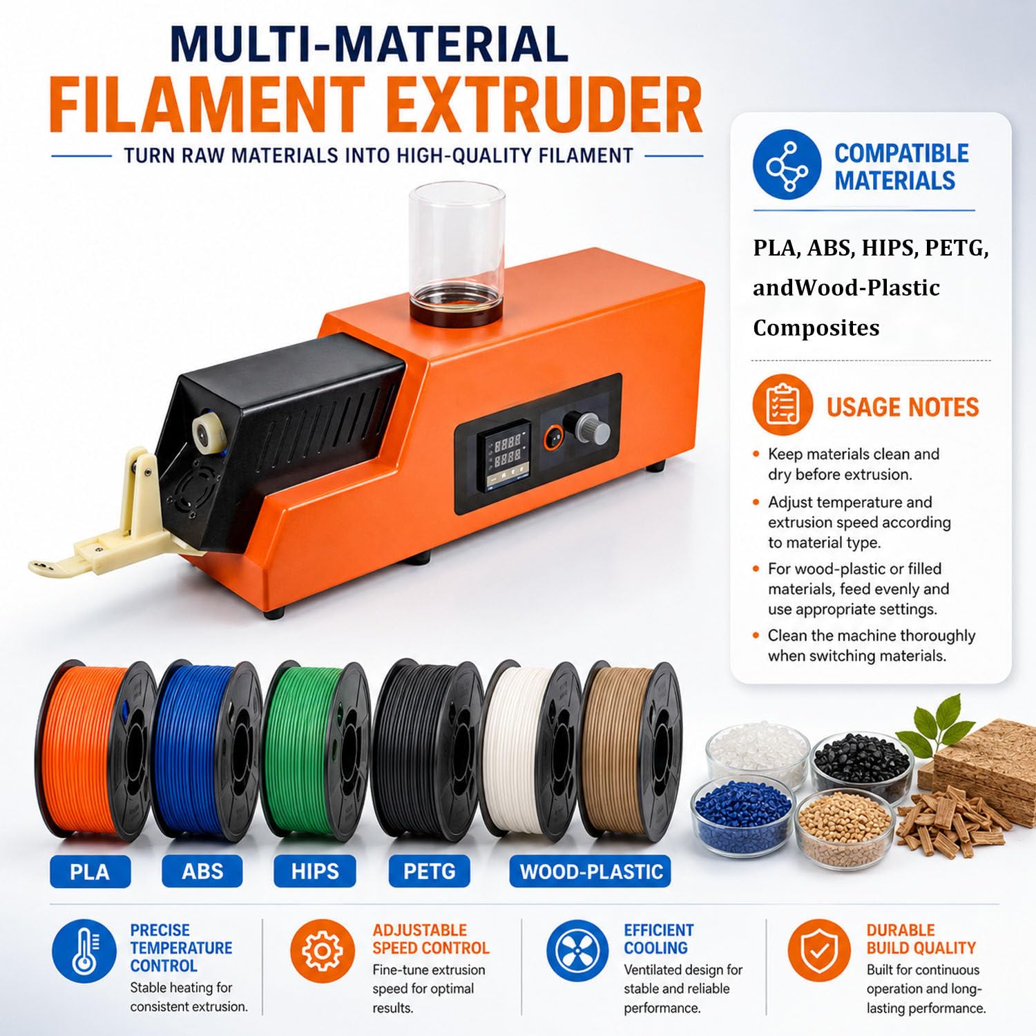 DowPie Extruder mit regelbarer Geschwindigkeit,Doppel-Düsen 1,75 mm / 3 mm FiberWinding-220v | Extruder mit regelbarer Geschwindigkeit, Doppel-Düsen, Herstellung von 1,75 mm & 3 mm Thermoplast-Filament