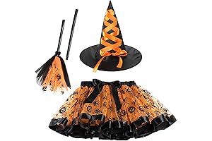 Enchanting Toddler Witch's Ensemble: Rainbow Tutu, Hat, and Broomstick
