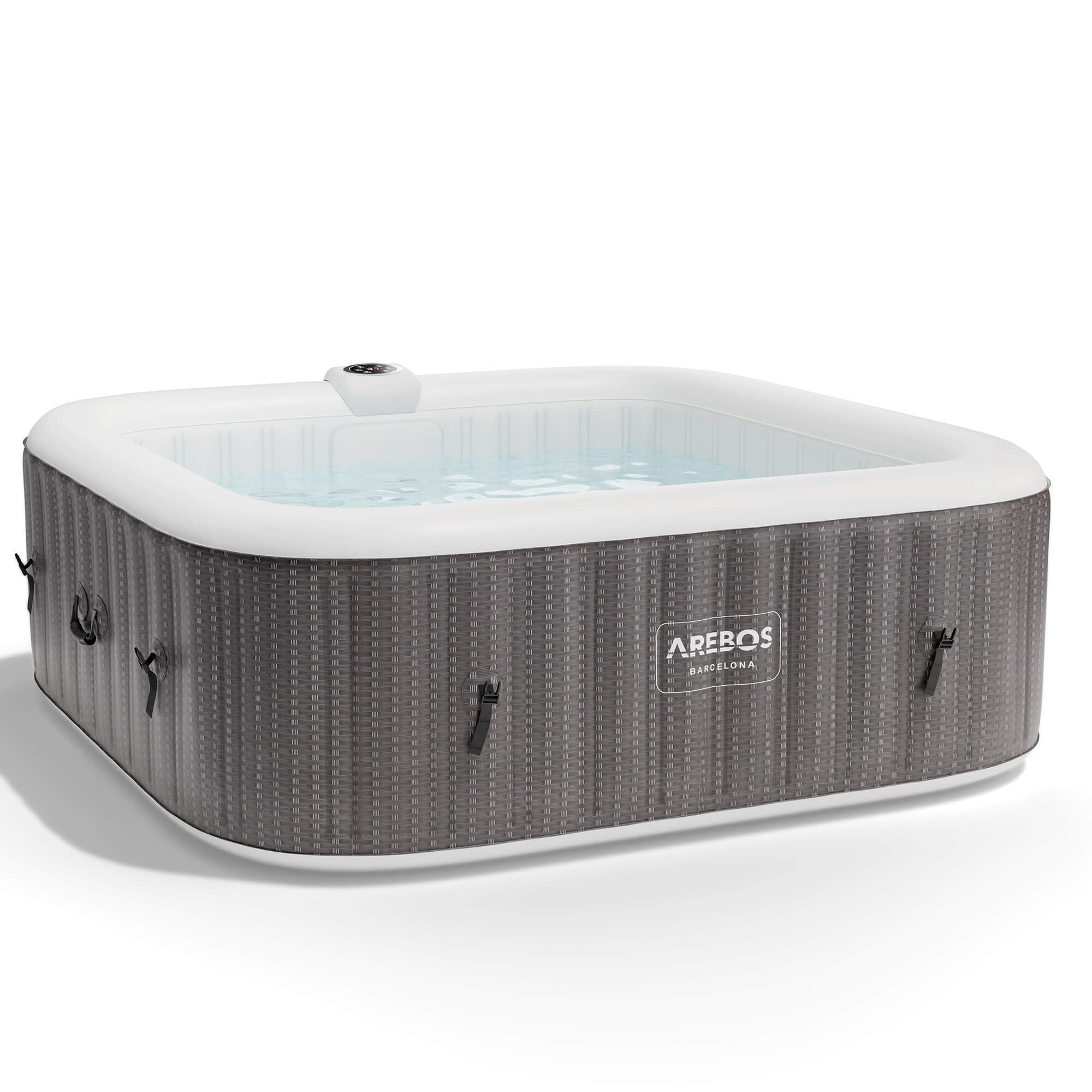 Arebos Spa Gonflable 2400W | Piscine d'extérieur | pour 6 Personnes 185x185cm | 130 Buses de Massage | 910 L avec Chauffage | Gonflage par Bouton-Poussoir | Couverture Incluse
