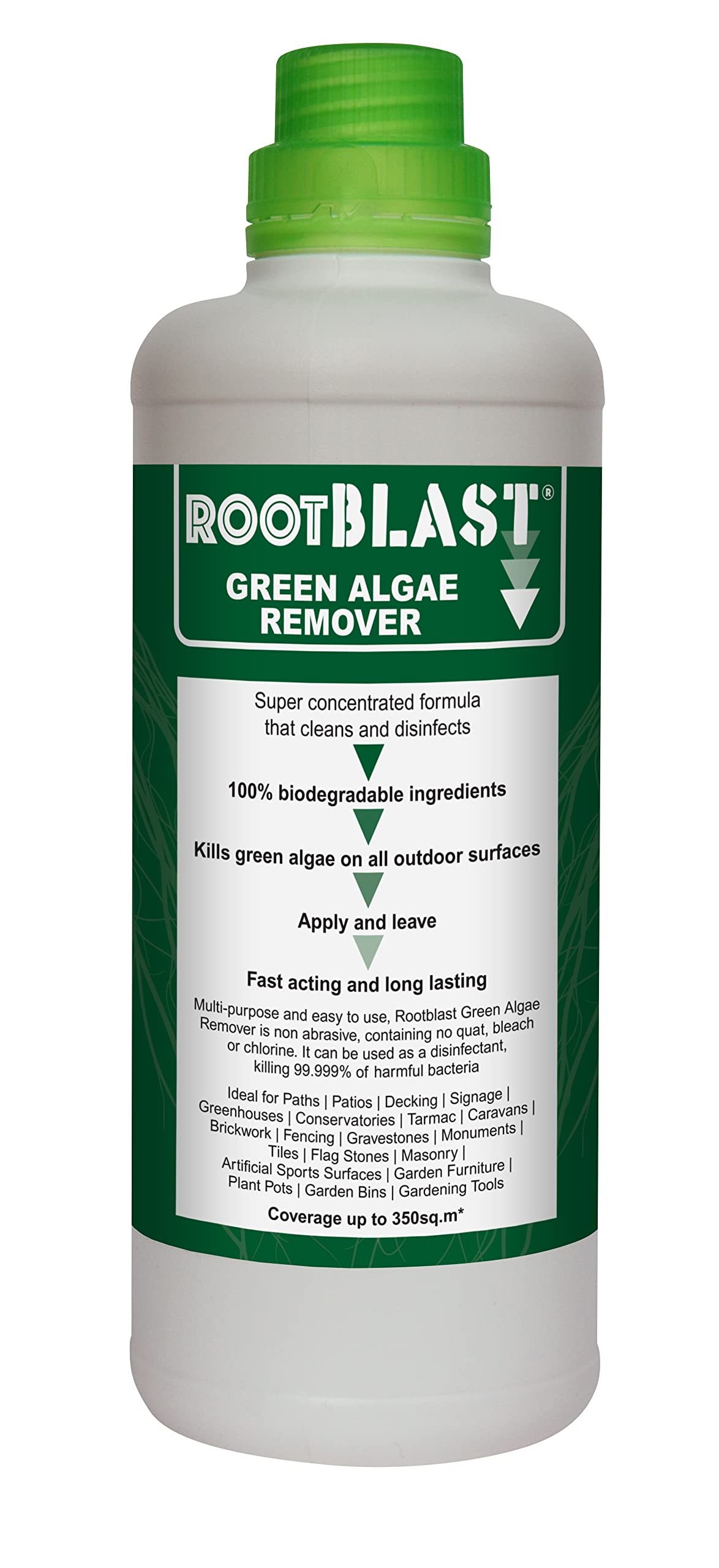 Rootblast Green Algae Remover - Powerful Outdoor Cleaner for Effective Grime & Green Algae Removal | Ideal for Paths, Patios, Decking, Signage, and More | Covers up to 350m²