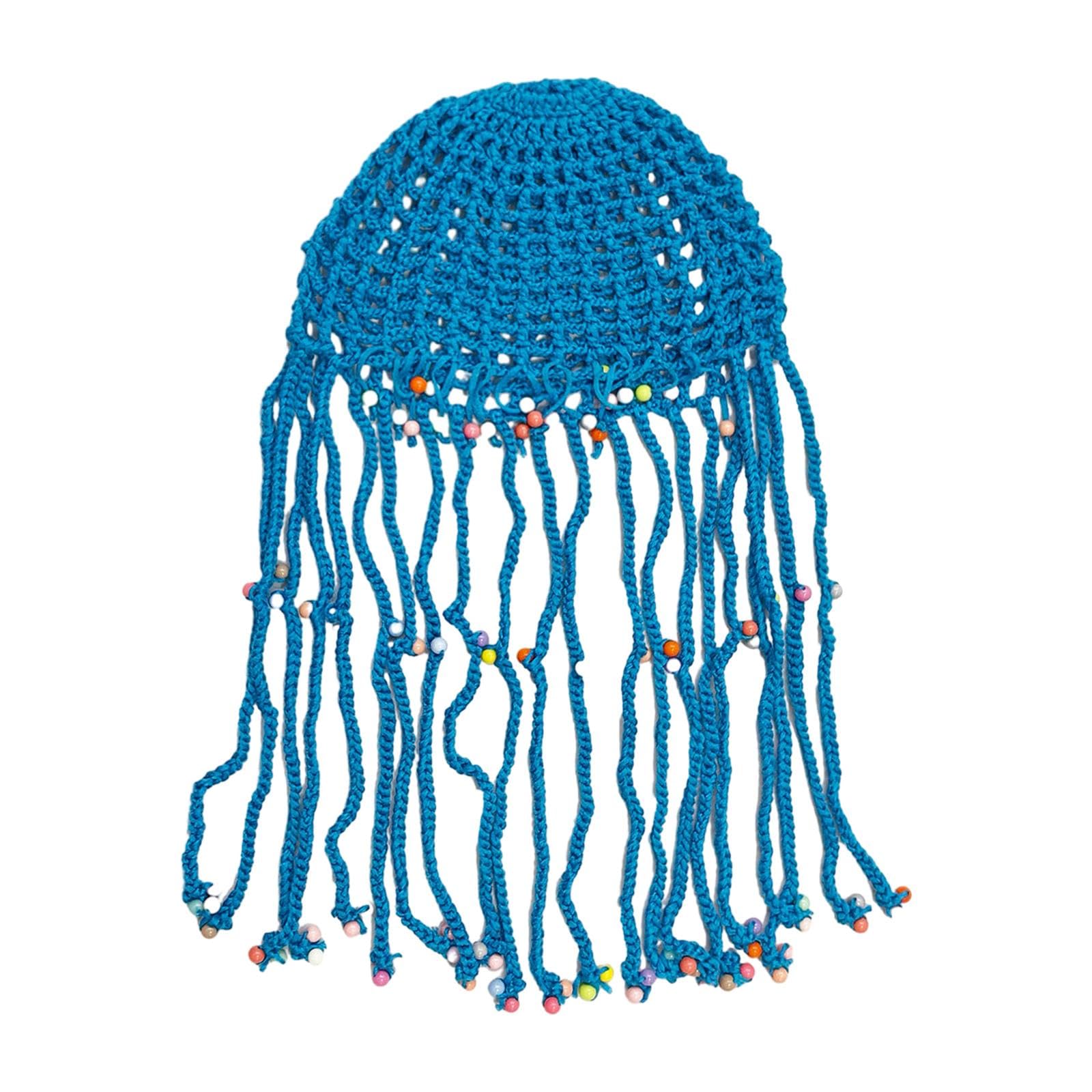 Knit Skull Cap with Colorful Beads Vacation Fishing Women Crochet Beanie Cap Blue|Clothing, Shoes & Accessories | Womens Accessories | Hats-image-5