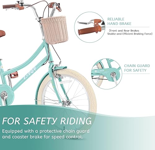 Miniatura 3 de Bicicletas para niñas de 8 a 12 años, bicicleta para niñas de 20 pulgadas con canasta, bicicletas ligeras para niños con freno en V delantero +