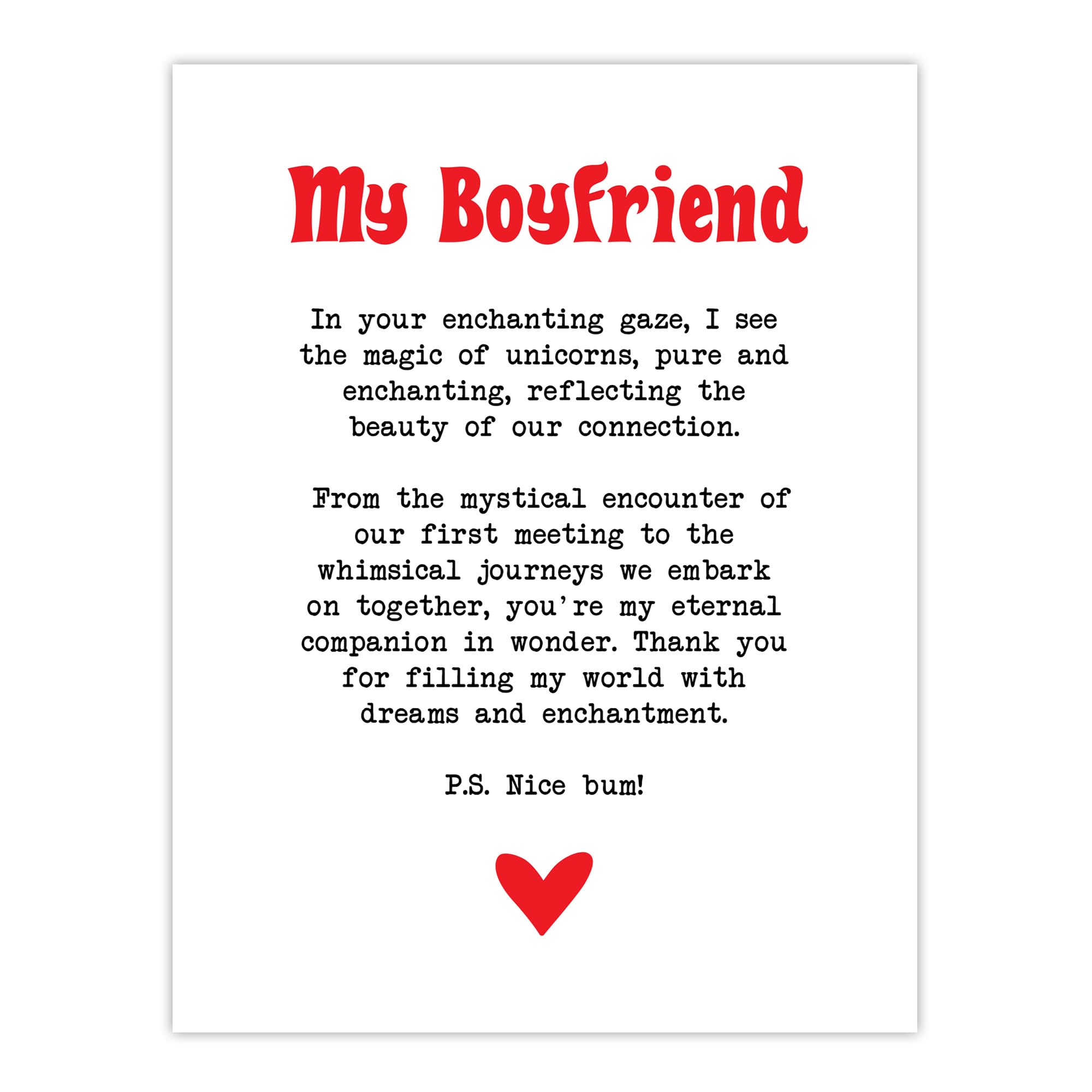 Unicorn Magic Love Poem Boyfriend Romantic Poetry Wall Art Print - W24 inch x H32 inch