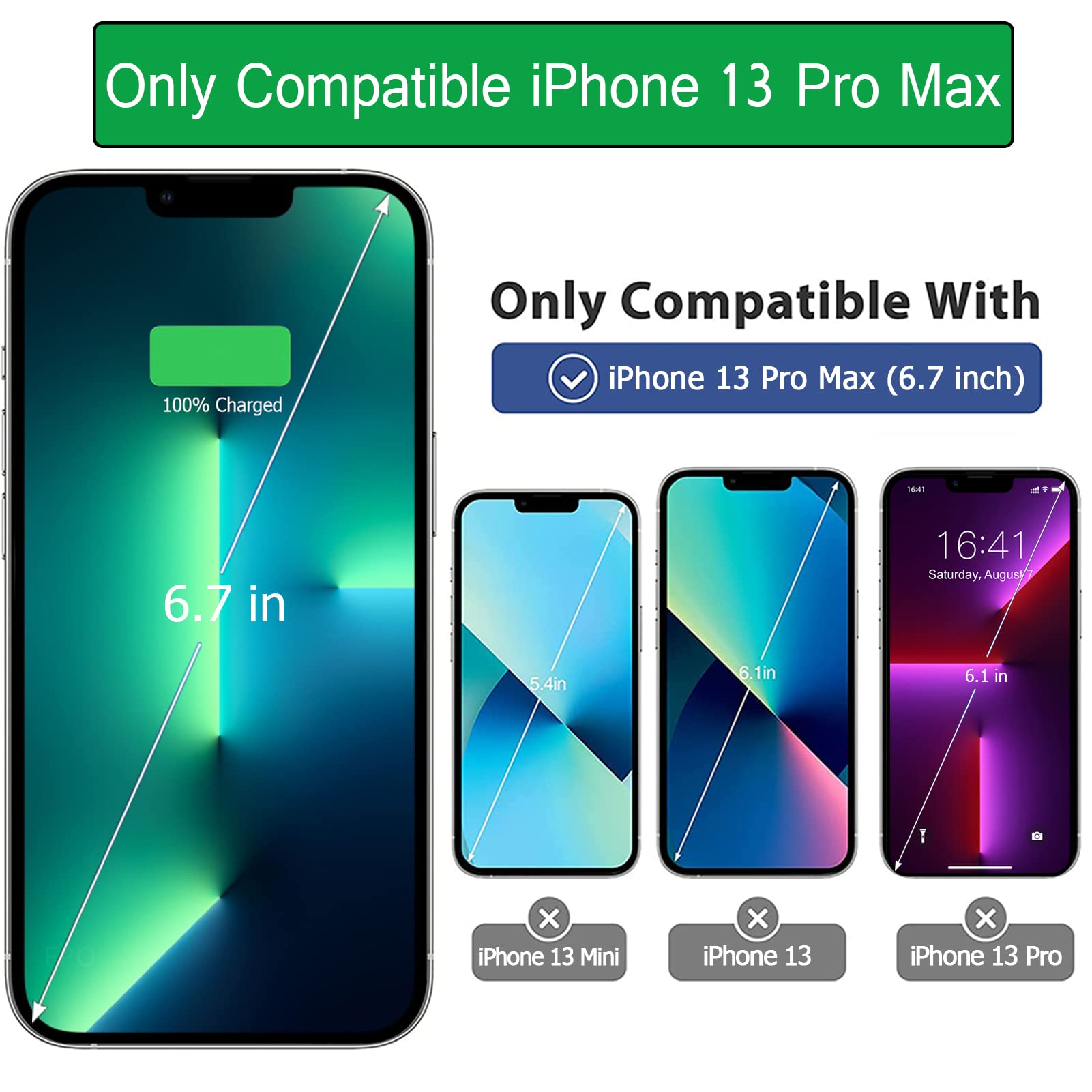 Battery Case for iPhone 13 Pro Max, 10800mAh Rechargeable Portable Charging Case with Wireless Charging Compatible for iPhone 13 Pro Max (6.7 inch) with CarPlay Battery Pack Charger (Black)