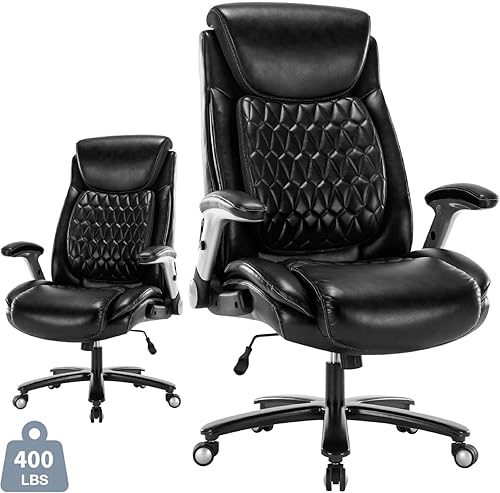 Silla de oficina grande y alta de 400 libras, silla de escritorio de piel sintética de lujo, asiento ajustable, reposabrazos acolchado y soporte