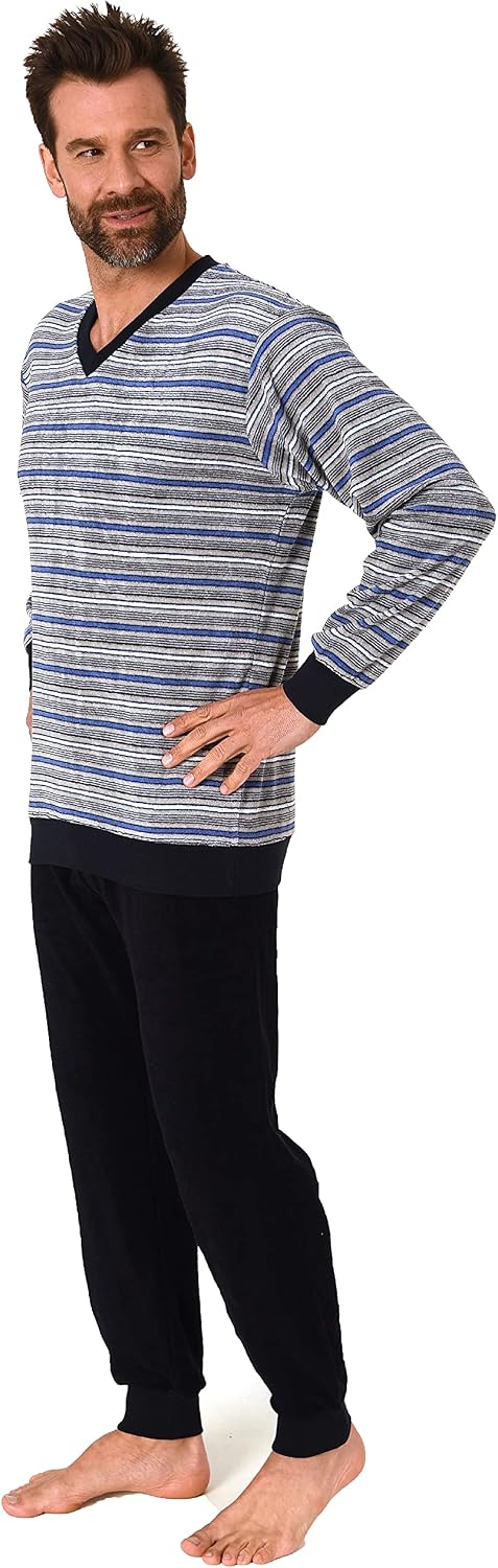 Pigiama Uomo Normann In Spugna A Righe Grigio Mélange – Maniche Lunghe Con Polsini – Taglia 54
