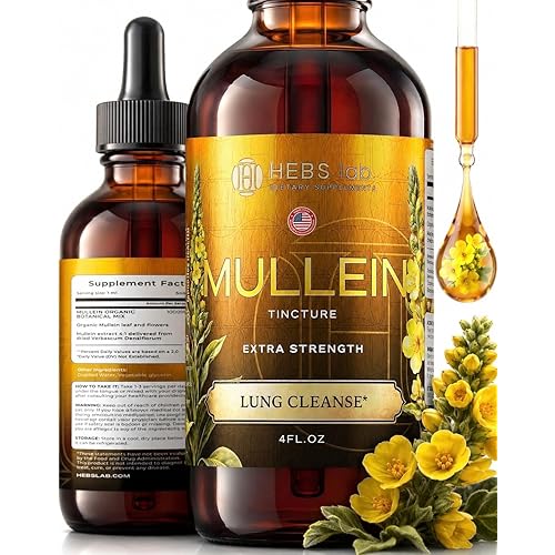 Mullein Leaf Extract for Lung Cleanse and Health - Mullein Drops Made in USA - Lung Support Supplement - Herbal Respiratory Support - Mullein Extract Tincture 4 Fl Oz