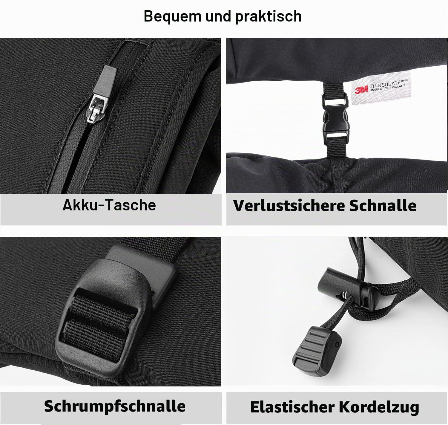 Loowoko Beheizbare Handschuhe mit akku 7.4v 3000mah × 2, 3 Heizstufen, Wasserdicht, Touchscreen, Beheizte Handschuhe USB für Arbeit im Freien, Motorrad, Fahrrad, Skifahren, Klettern,Wandern