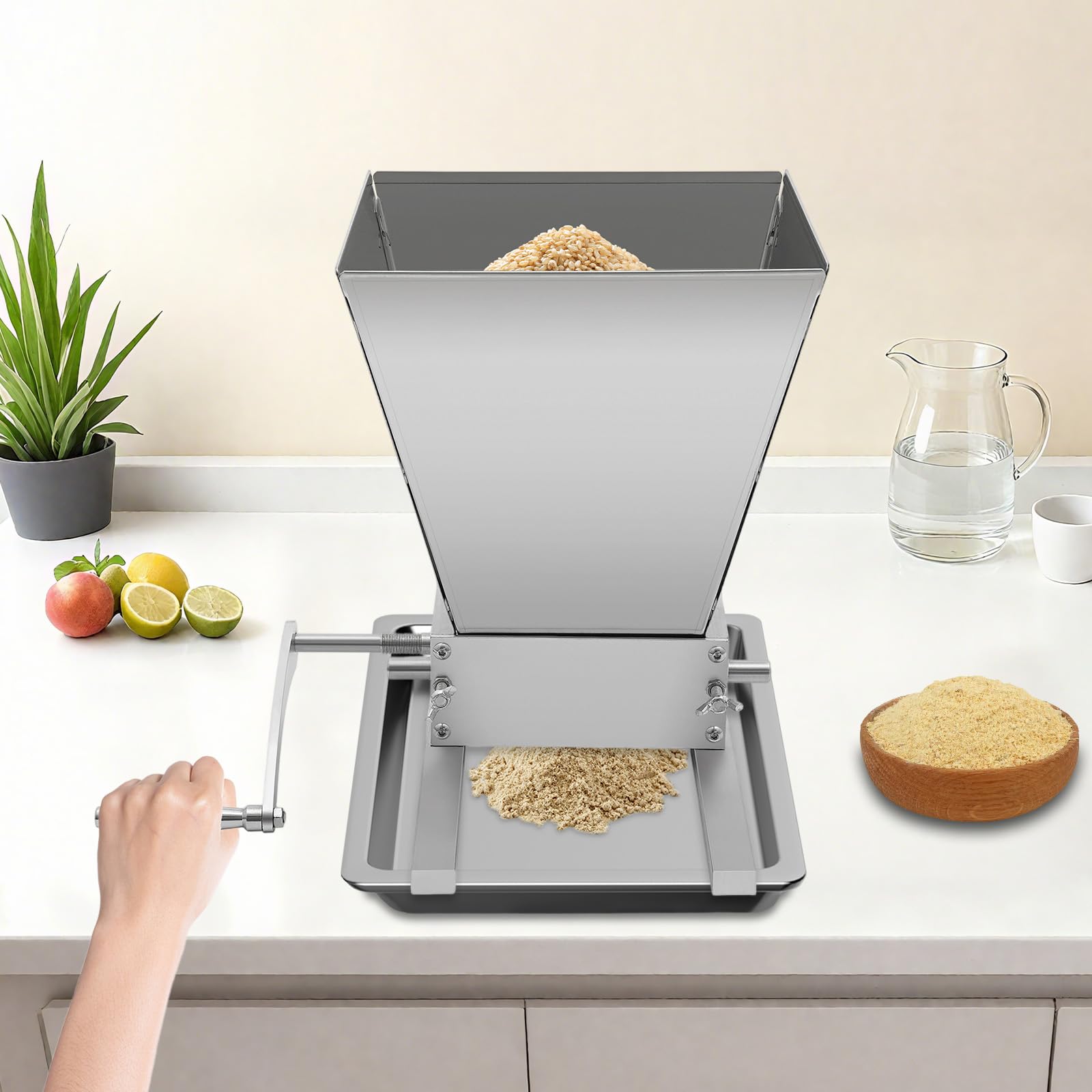 Macinino manuale per cereali, malta, 4 l, regolabile, in acciaio inox, per birra, orzo, grano, con distanza regolabile del rullo 0-2,5 mm