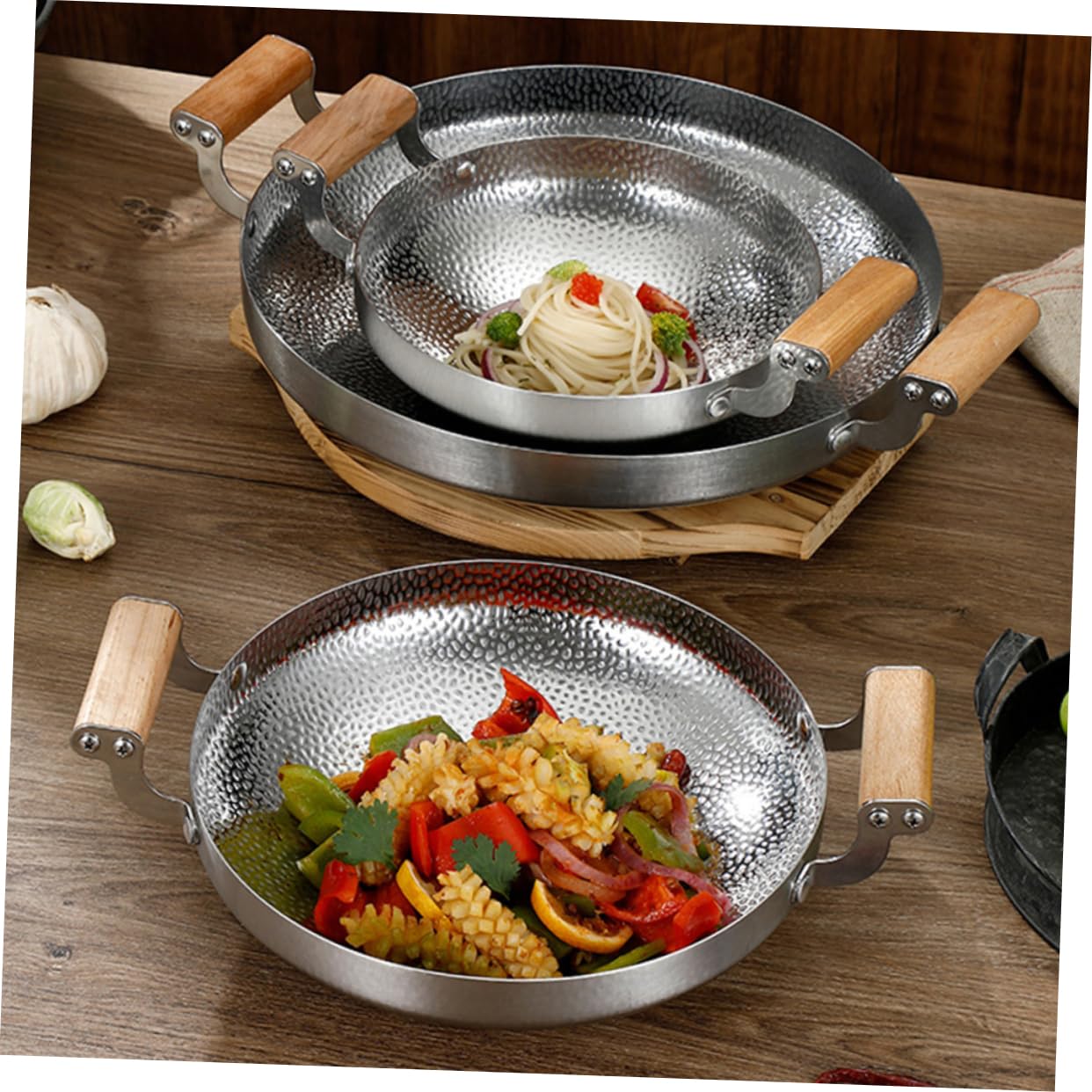 Cabilock Stahlkochtopf Mit Doppelgriff Kochpfanne Haushaltsküchenartikel Wokpfanne Aus Edelstahl Küchenutensil Bratpfanne Aus Edelstahl Grillpfanne Aus Trockentopf Wok Für Herd Kochbedarf