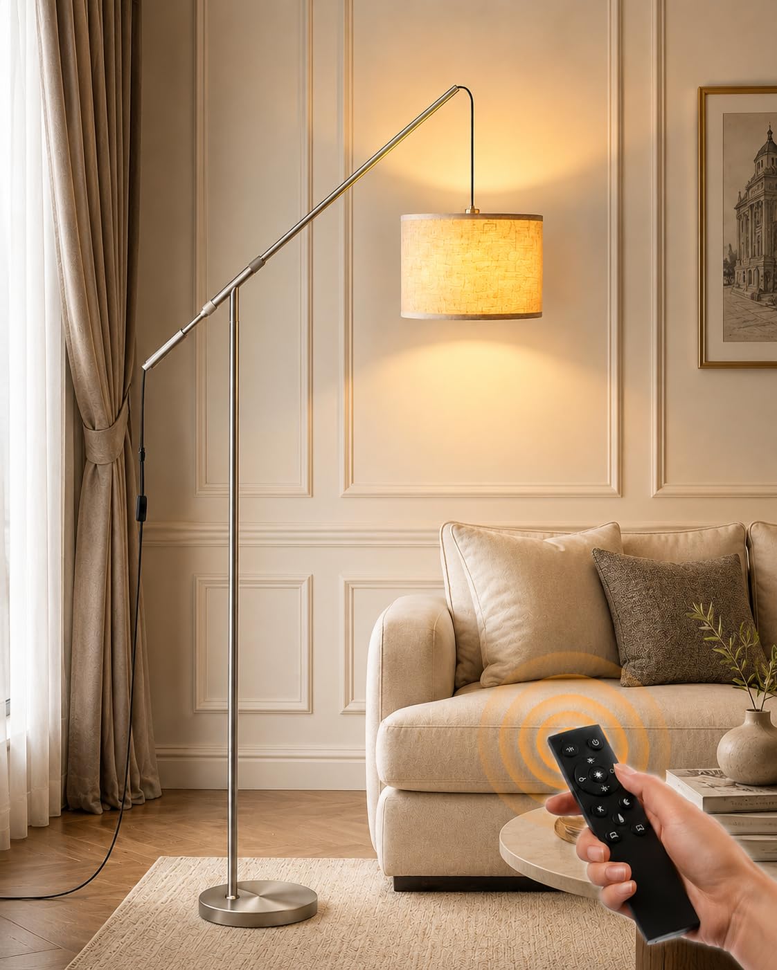 Stehlampe Wohnzimmer Dimmbar Bogenlampe, LED Lampe mit Fernbedienung, 201cm höhenverstellbare Floor Lamp, Helligkeit & Farbtemperatur dimmbar, E27-Leuchtmittel inklusive, Lamps for Living Room