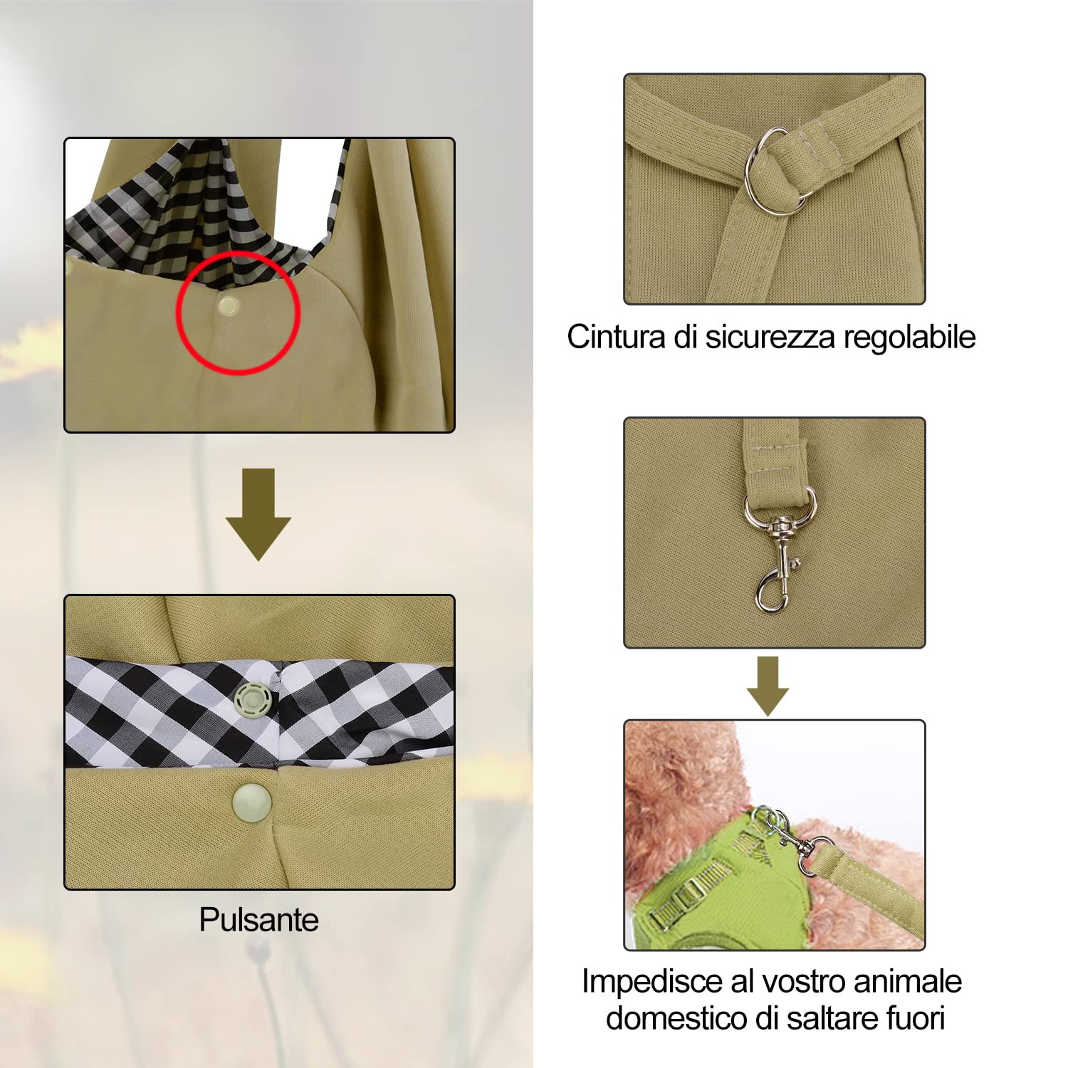 PETLOFT Reversibile Borsa Trasportino Zaino, Borsa da Trasporto per Cani Piccoli, Adjustable Borsa a Tracolla, Cross-Body Pet Sling Carrier con Gancio per Collare per Cane/Gatto Fino a 4.99kg