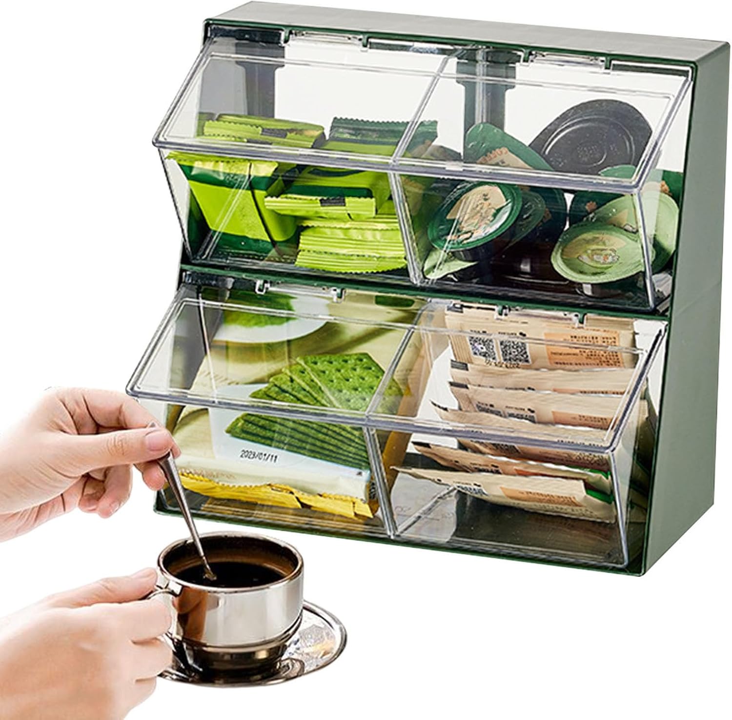 Tea Bag Cart | Japanese Style 2 Tier Stackable Tea Organizer,Coffee Condiment Display Rack Storage Rack