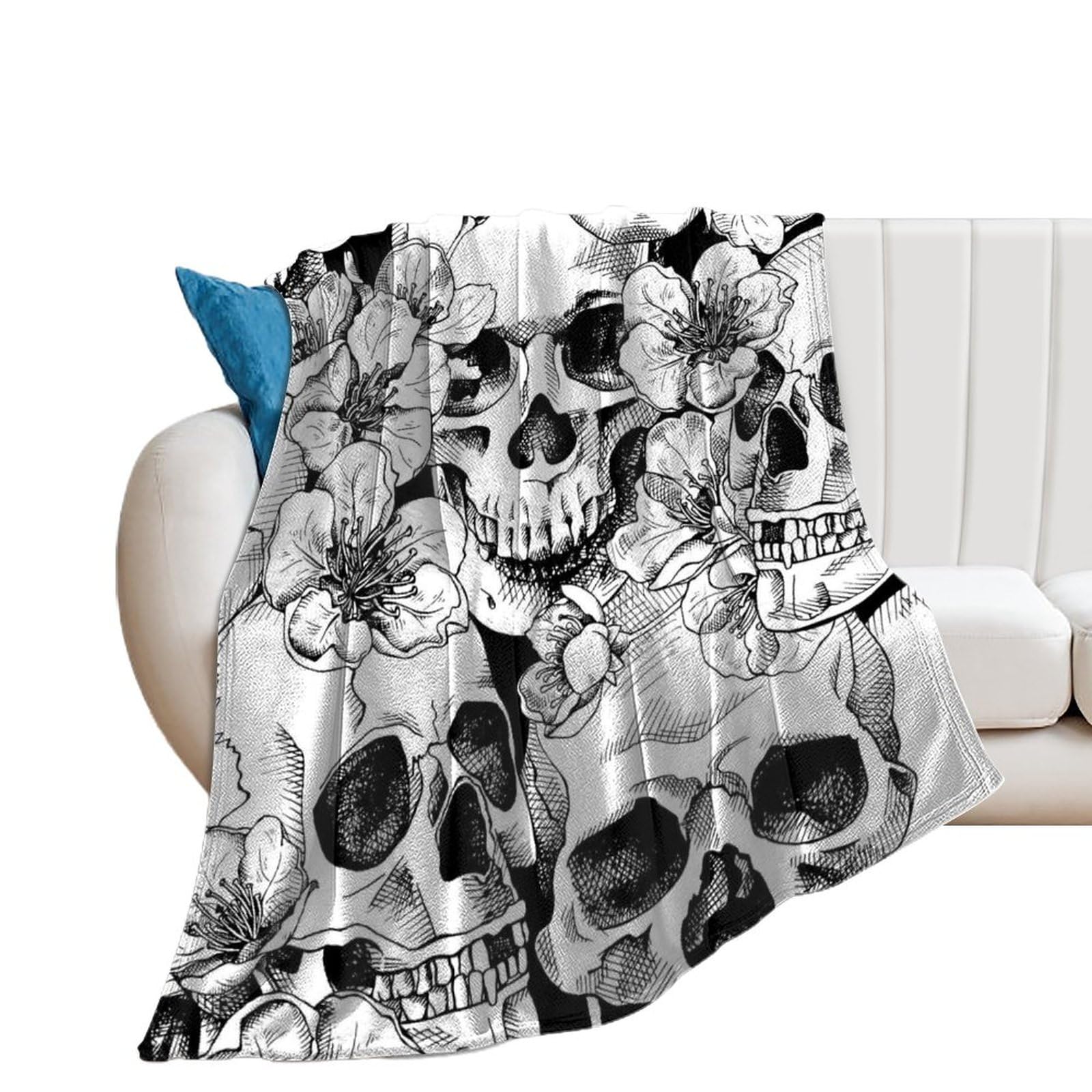 Couverture polaire crâne noir plaid de lit canapé jeté de canapé flanelle 130x150cm