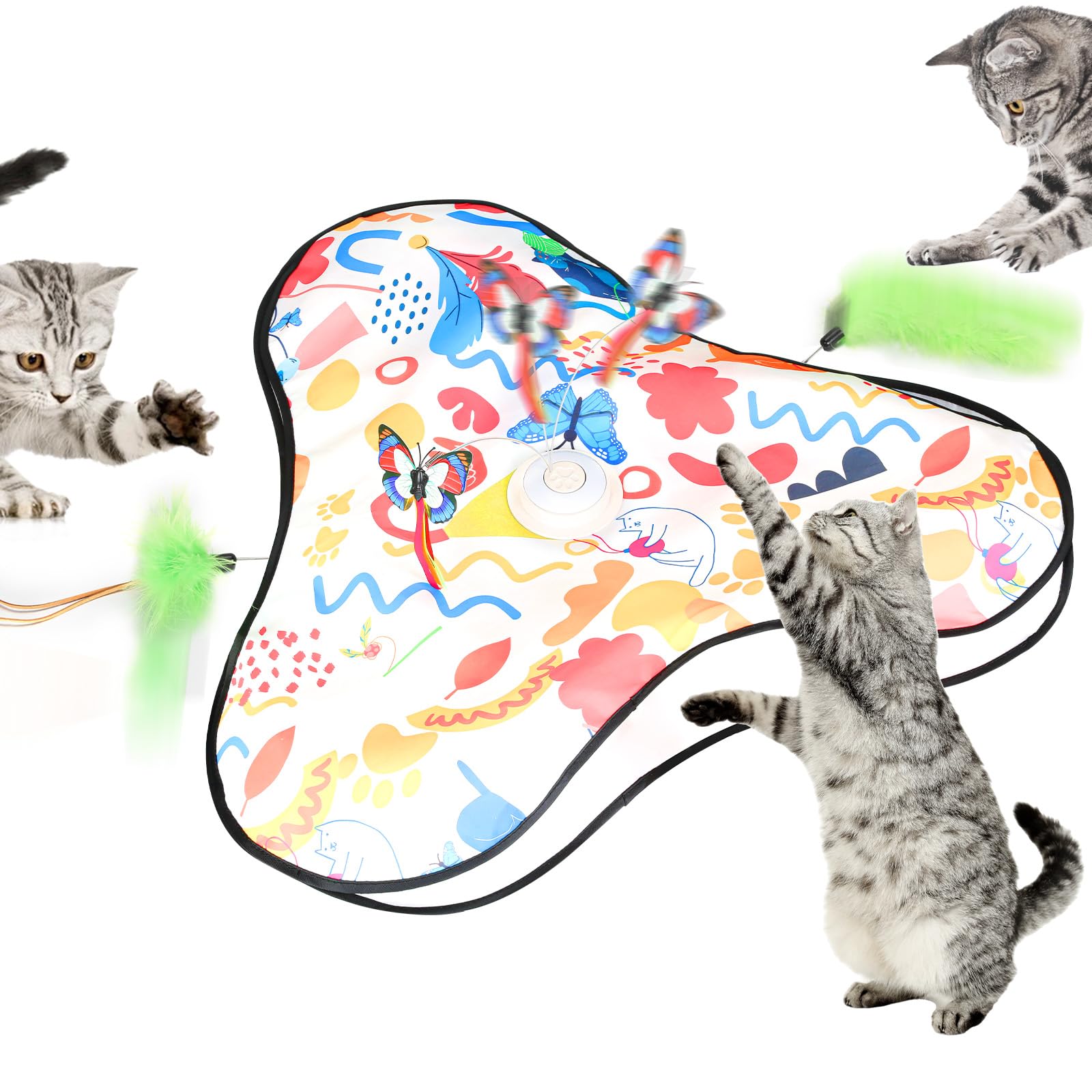 Cozary Giochi Interattivi per Gatti, Gioco Interattivo Gatto Elettrico con Piume Rimovibili, Gatto Giocattolo Automatico per Catturare Topi, Ricarica USB Cat Toys
