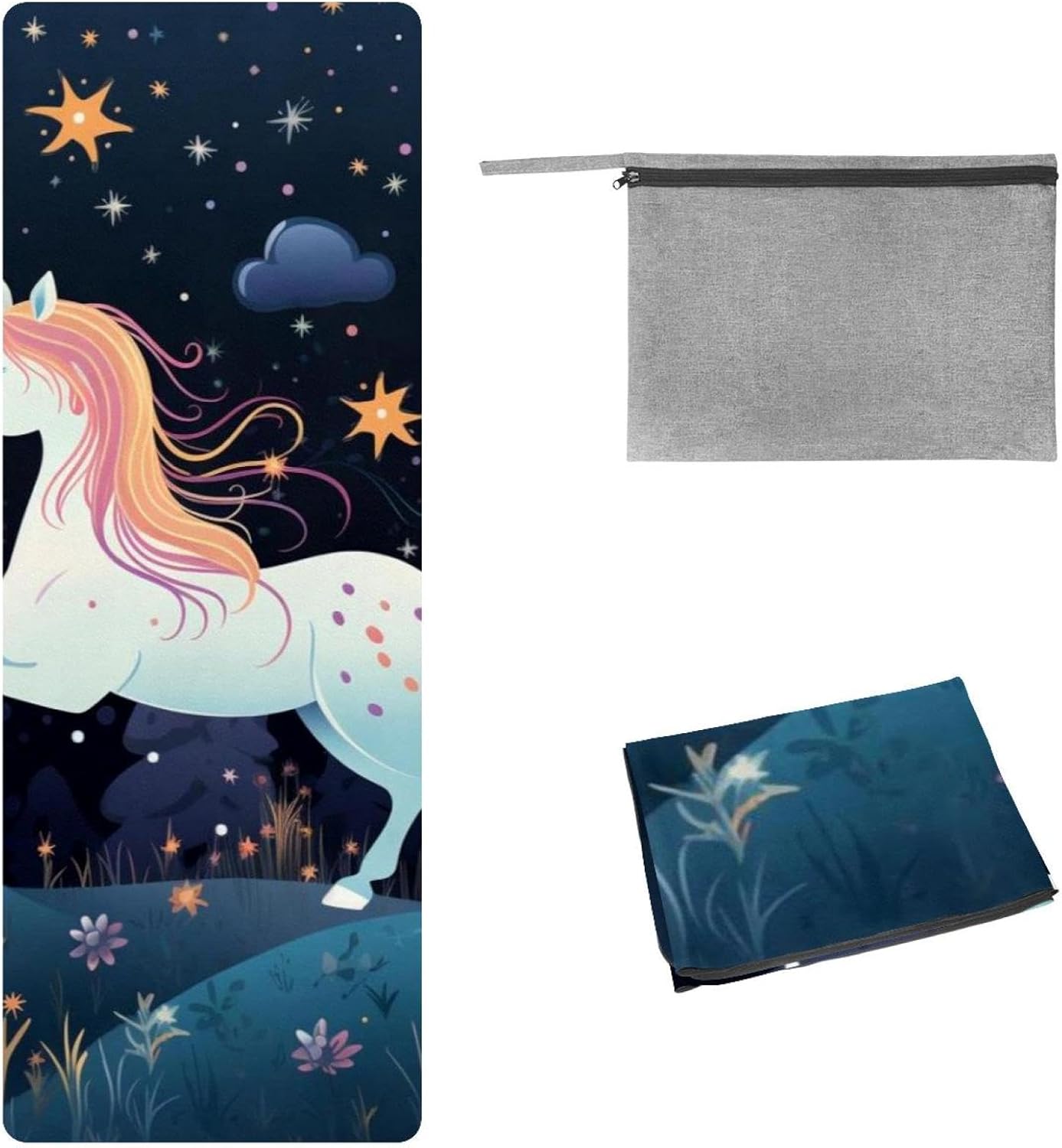 Yoga Towel, Galaxy Unicorn Pattern Non Slip Sweat Absorbent Hot Yoga Mat Towel for Hot Yoga, Pilates and Fitness - 72.8" x 26.8"